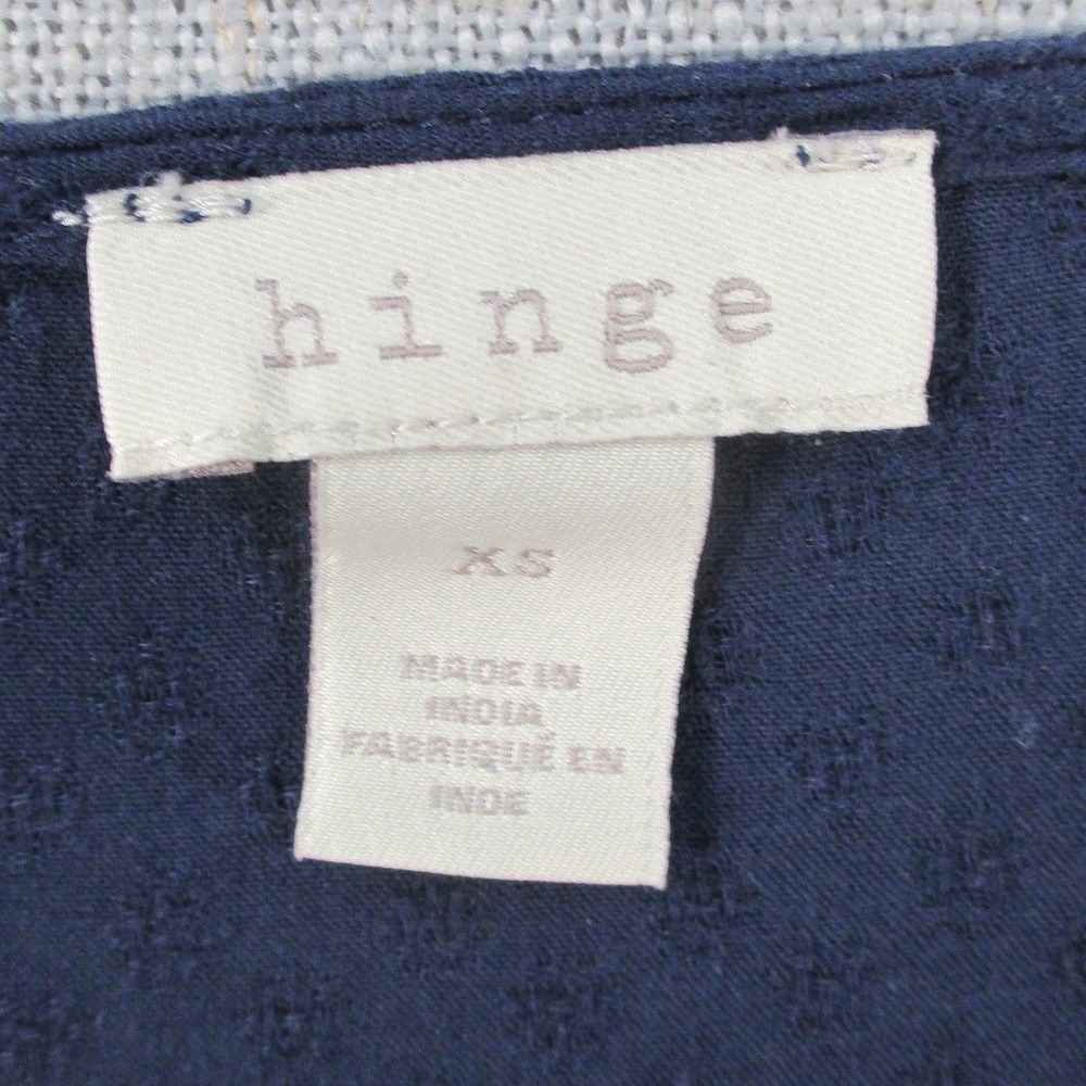 Hinge Navy Blue Lace Yoke Clip Dot Long Sleeve Tie Cuff Blouse XS - Picture 3 of 9